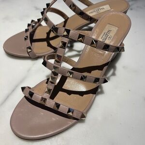 Valentino Rockstud Caged 60 Leather Sandal 38.5 Taupe/Neutral